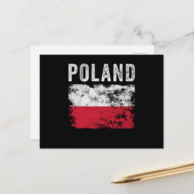 Carte Postale Drapeau de Pologne en état de détresse - Drapeau p (Devant/Arrière en situation)