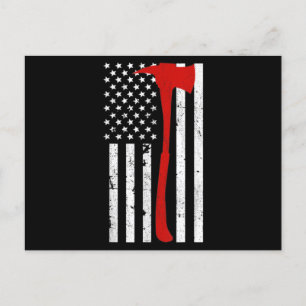 Carte Postale Drapeau de pompier américain mince Red Line Ax