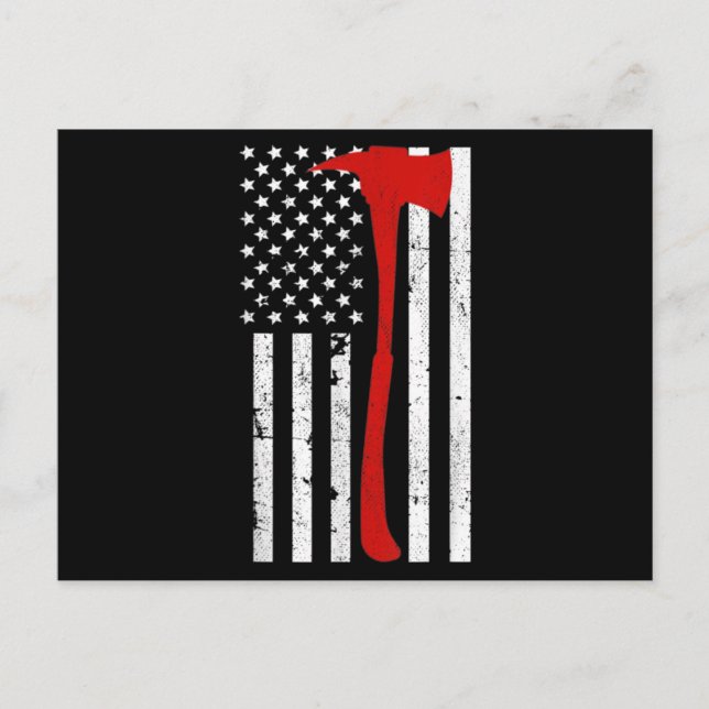 Carte Postale Drapeau de pompier américain mince Red Line Ax (Devant)