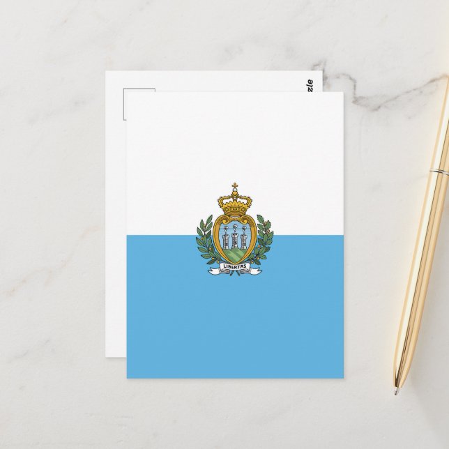 Carte Postale Drapeau de Saint-Marin (Devant/Arrière en situation)