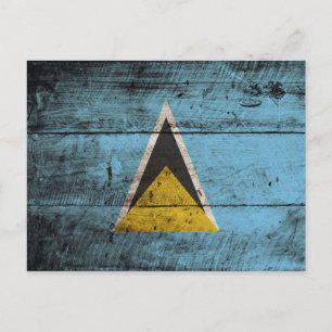 Carte Postale Drapeau de Sainte-Lucie sur le vieux grain de bois