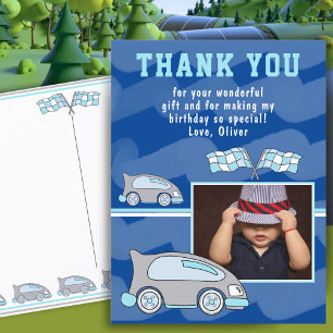 Carte Postale Drapeau de voiture de course photo Merci d'anniver