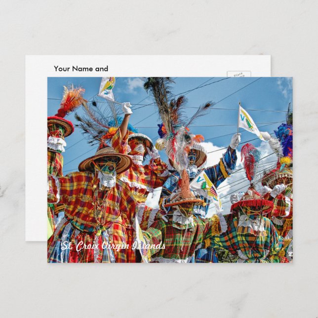 Carte Postale Drapeau des îles Vierges américaines Mocko Jumbies (Devant / Derrière)