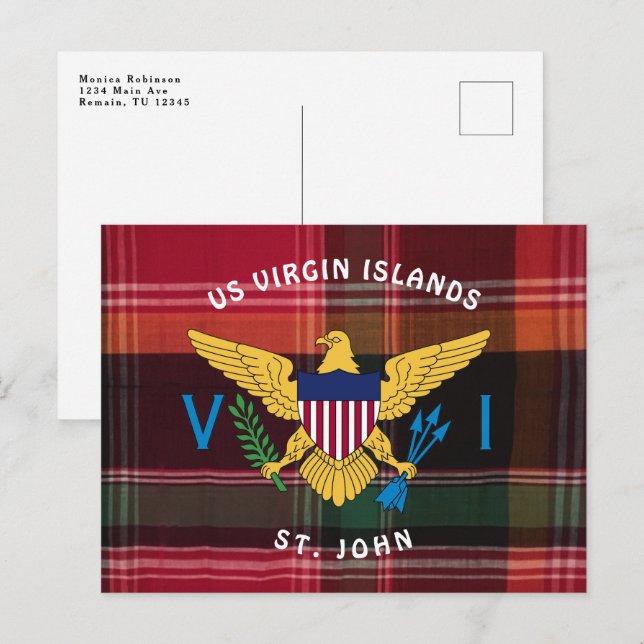 Carte Postale Drapeau des îles Vierges américaines St. John USVI (Devant / Derrière)