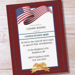Carte Postale Drapeau d'invitation à la retraite militaire Crête