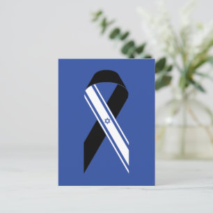 Carte Postale Drapeau d'Israël ruban noir mémorial Hanukkah bleu