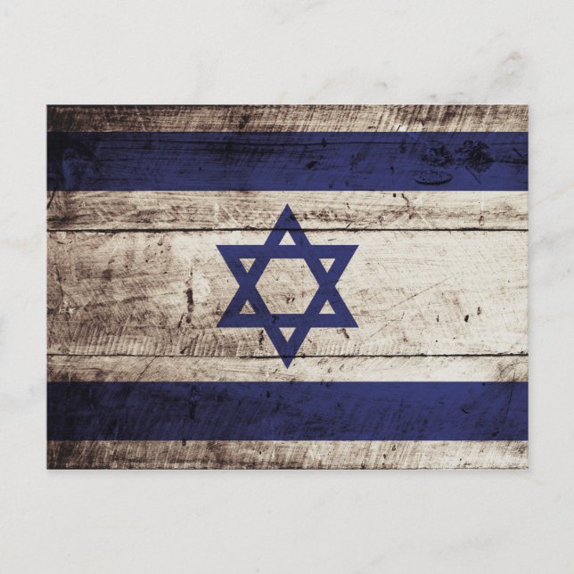 Carte Postale Drapeau d'Israël sur le vieux grain de bois (Devant)