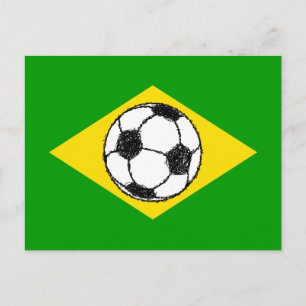 Carte Postale Drapeau du Brésil   Croquis football