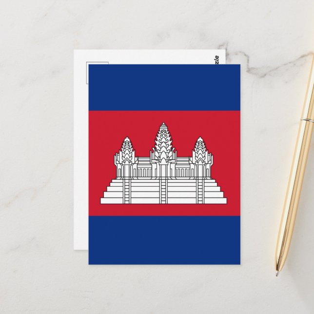 Carte Postale drapeau du Cambodge (Devant/Arrière en situation)