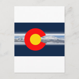 Carte Postale Drapeau du Colorado avec montagnes
