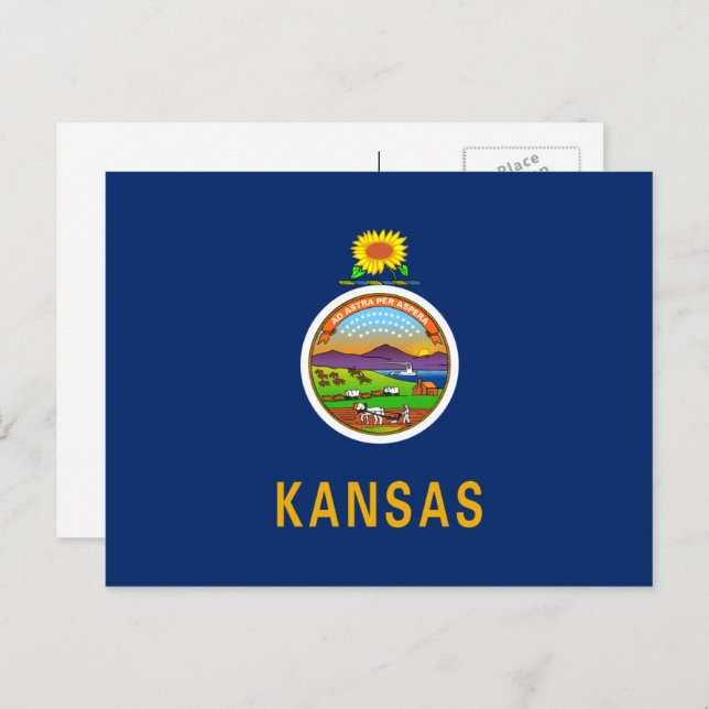 Carte Postale Drapeau du Kansan, Drapeau du Kansas (Devant / Derrière)