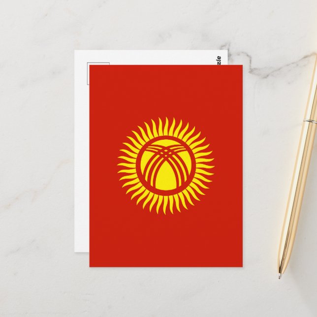Carte Postale Drapeau du Kirghizistan (Devant/Arrière en situation)