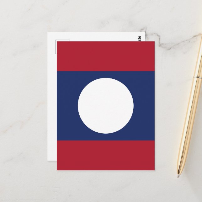 Carte Postale Drapeau du Laos (Devant/Arrière en situation)