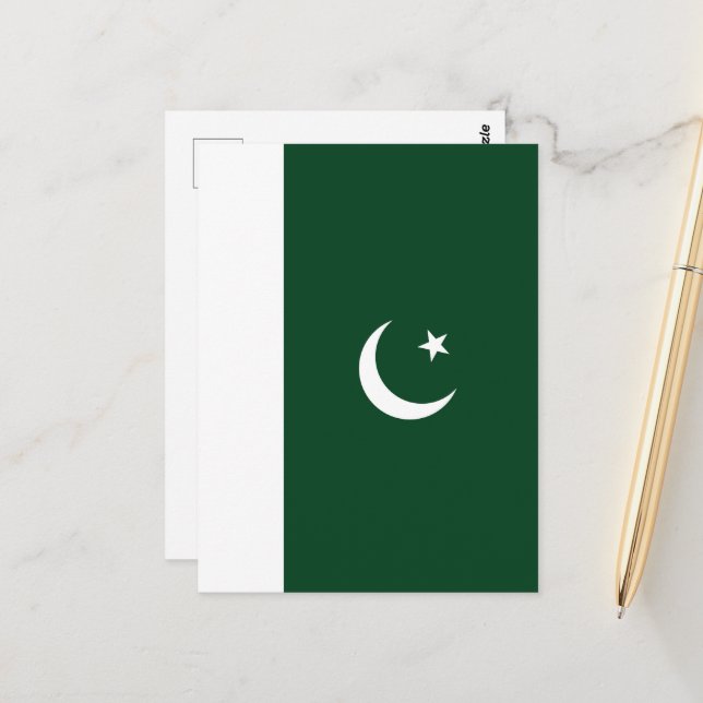 Carte Postale Drapeau du Pakistan (Devant/Arrière en situation)