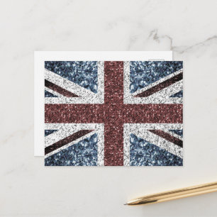 Carte Postale Drapeau du Royaume-Uni Rustique paillettes scintil