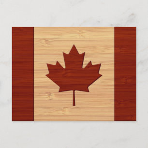 Carte Postale Drapeau en bambou et gravé Vintage Canada