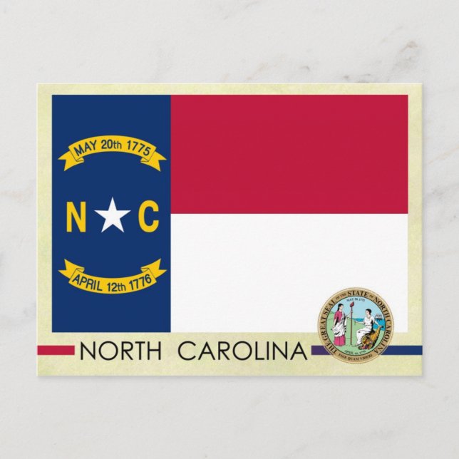 Carte Postale Drapeau et sceau de l'État de Caroline du Nord (Devant)