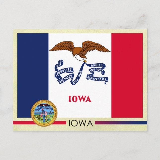 Carte Postale Drapeau et sceau de l'État de l'Iowa (Devant)