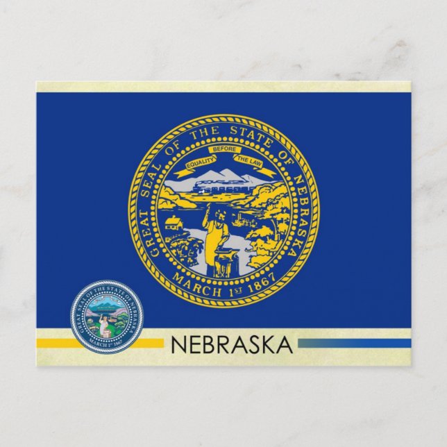 Carte Postale Drapeau et sceau de l'État du Nebraska (Devant)