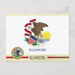 Carte Postale Drapeau et sceau de l'Illinois