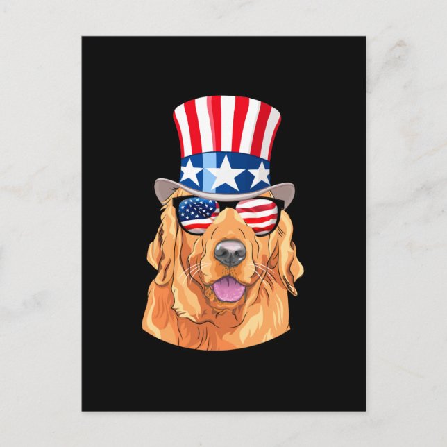 Carte Postale Drapeau Golden Retriever America 4 juillet USA (Devant)