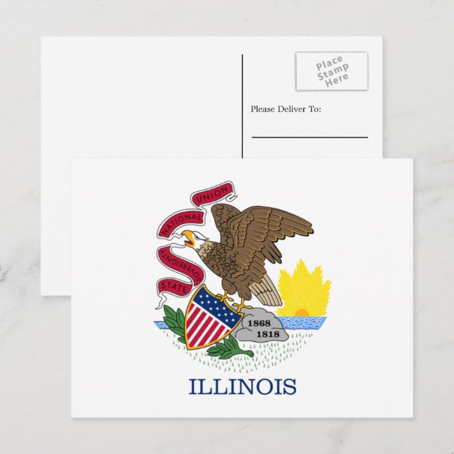 Carte Postale Drapeau Illinois, Drapeau de l'Illinois (Devant / Derrière)
