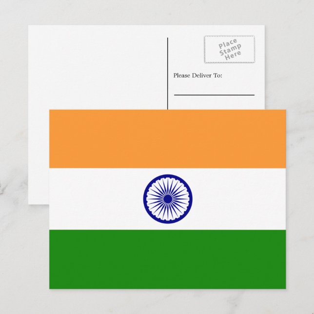 Carte Postale Drapeau indien, Drapeau de l'Inde (Devant / Derrière)