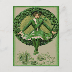 Carte Postale Drapeau irlandais-américain harpe d'Erin Shamrock