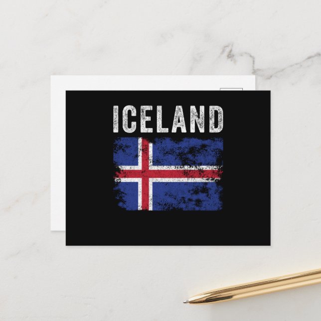 Carte Postale Drapeau islandais en détresse - Drapeau islandais (Devant/Arrière en situation)