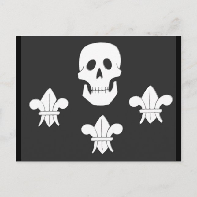 CARTE POSTALE DRAPEAU JOLLY ROGER ET TROIS LIEUX (Devant)