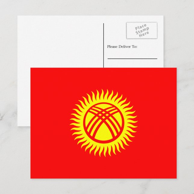 Carte Postale Drapeau kirghize, drapeau du Kirghizistan (Devant / Derrière)