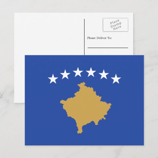 Carte Postale Drapeau kosovar, Drapeau du Kosovo (Devant / Derrière)