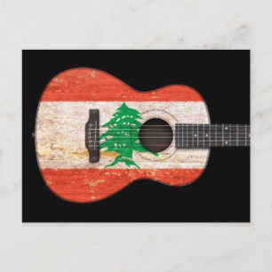Carte Postale Drapeau libanais vieilli et usé Guitare acoustique