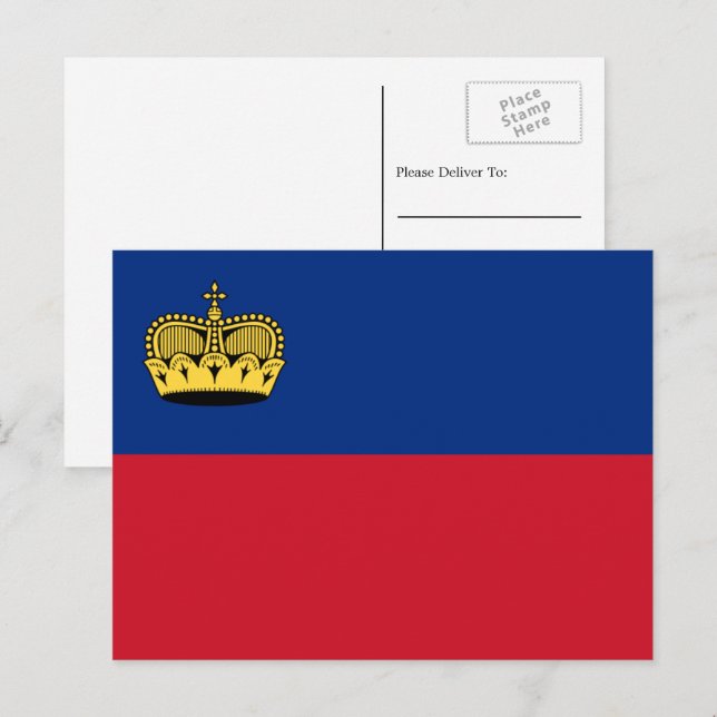 Carte Postale Drapeau liechtensteinois, Drapeau du Liechtenstein (Devant / Derrière)