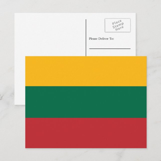 Carte Postale Drapeau lituanien, Drapeau de la Lituanie (Devant / Derrière)