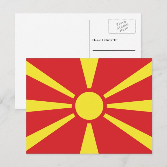 Carte Postale Drapeau macédonien, Drapeau de la Macédoine du Nor (Devant / Derrière)