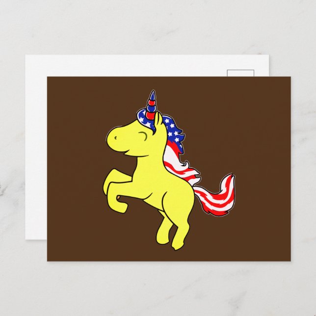 Carte Postale Drapeau Mane caricature Unicorn Yellow Patriotic U (Devant / Derrière)