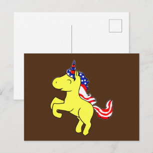 Carte Postale Drapeau Mane caricature Unicorn Yellow Patriotic U