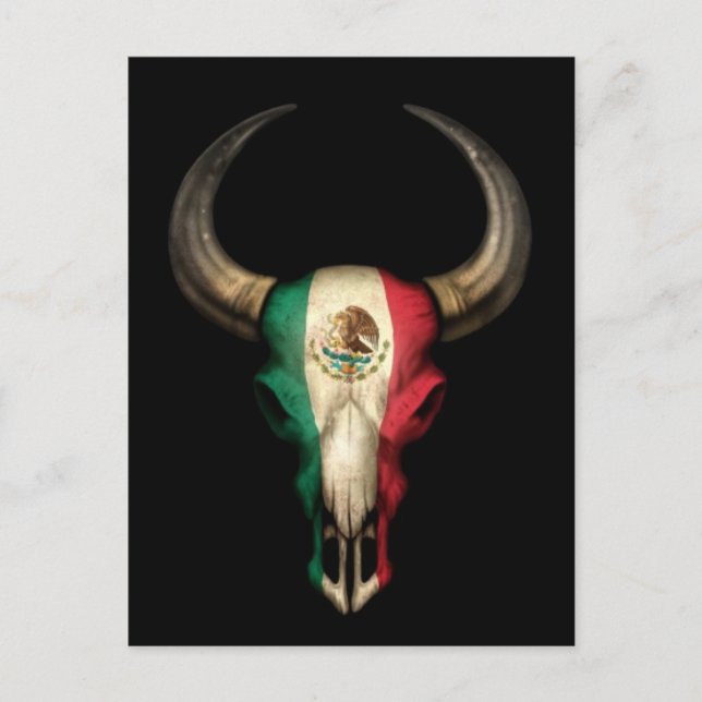 Carte Postale Drapeau mexicain Taureau sur noir (Devant)