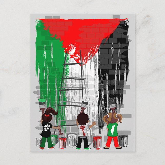 Carte Postale Drapeau palestinien peint par des enfants de Gaza (Devant)