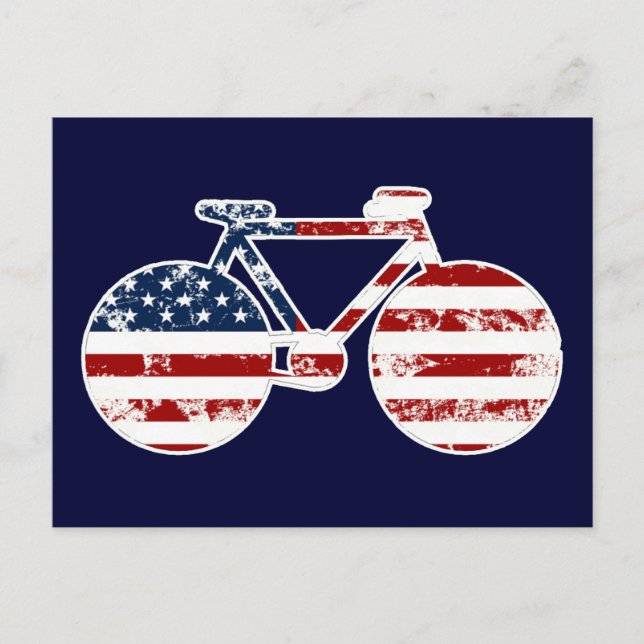 Carte Postale drapeau patriotique États-Unis d'Amérique bicyclet (Devant)