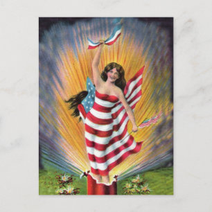 Carte Postale Drapeau Patriotique Miss Liberty USA