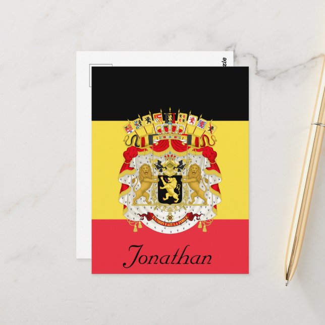 Carte Postale Drapeau personnalisé de Belgique Rouge Jaune Noir (Devant/Arrière en situation)