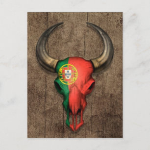 Carte Postale Drapeau portugais Taureau sur effet bois