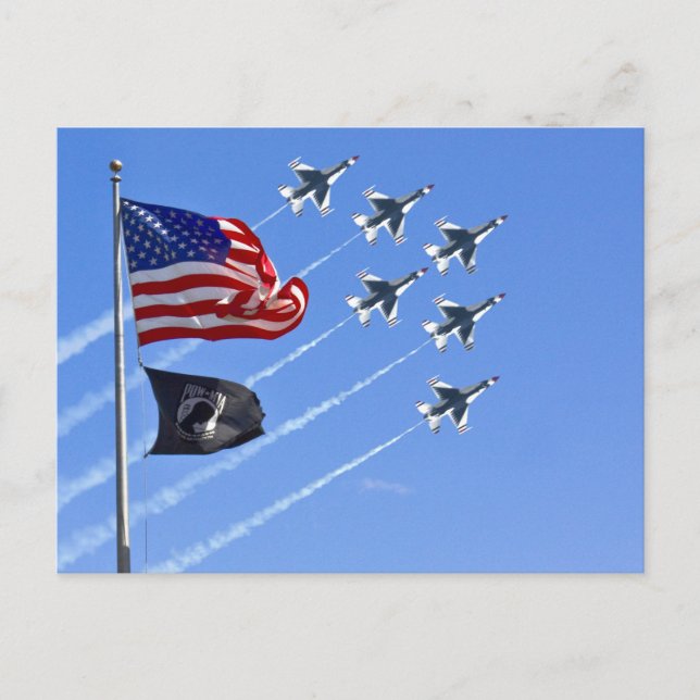 Carte Postale Drapeau POW MIA avec vieille gloire & Thunderbirds (Devant)