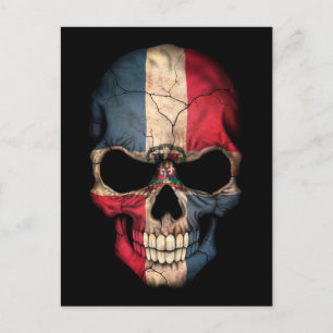 Carte Postale Drapeau République Dominicaine crâne sur noir