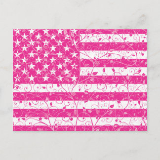 Carte Postale Drapeau rose floral américain
