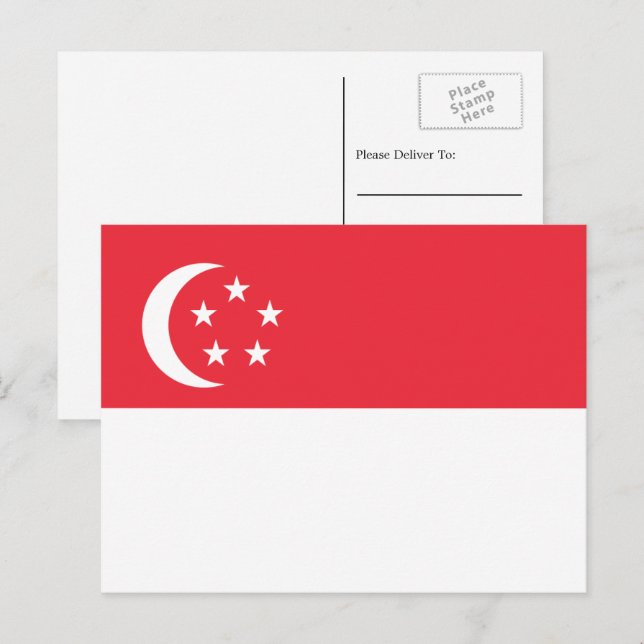 Carte Postale Drapeau singapourien, Drapeau de Singapour (Devant / Derrière)