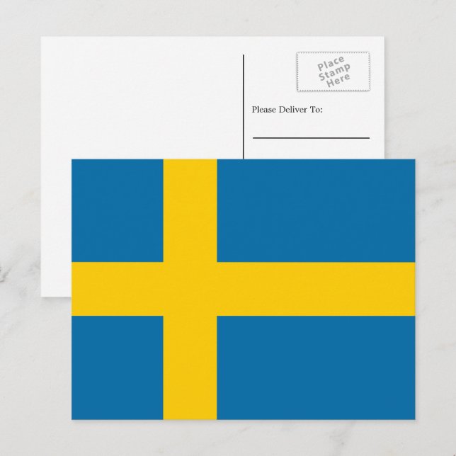 Carte Postale Drapeau suédois, Drapeau de la Suède (Devant / Derrière)