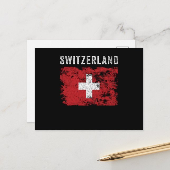 Carte Postale Drapeau Suisse en détresse - Drapeau Suisse (Devant/Arrière en situation)